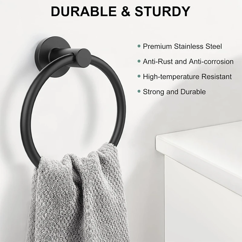 Towel Holder for Bathroom Wall Matte Black Towel Ring Stainless Steel Hand Towel Holder Heavy Duty Towel Hanger for Bath Kitchen