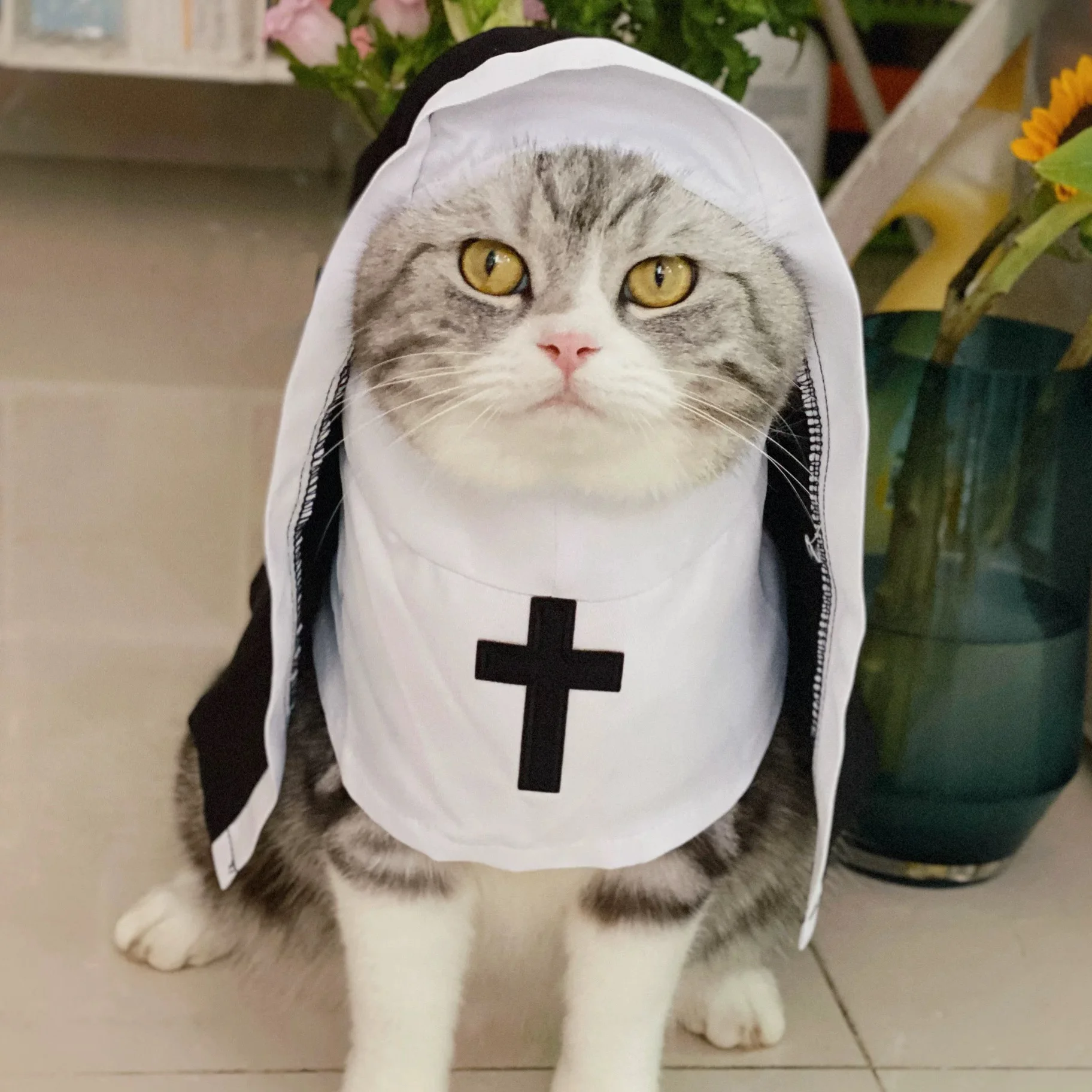 Halloween Pet Costume Nun Cat Hoodie Pet Nun Costume Hooded Scarf Halloween Funny Cat Transformation Halloween Dog Cat Costumes