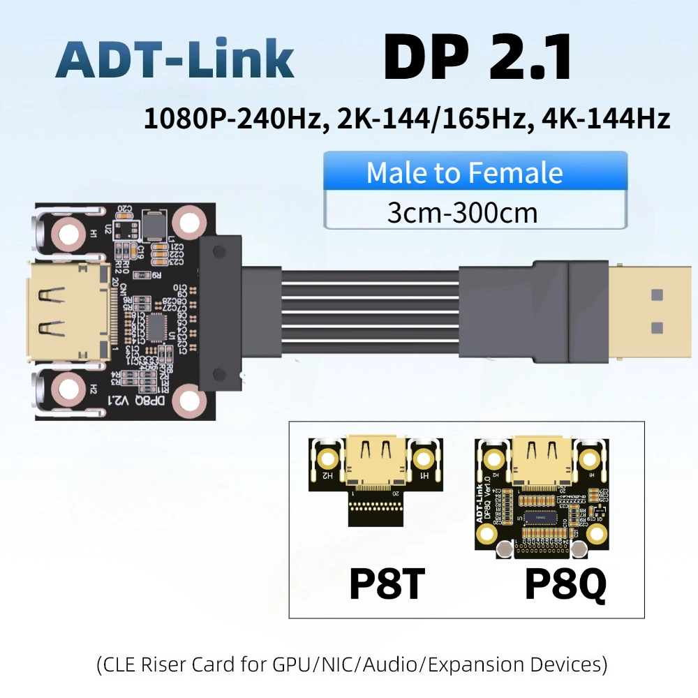 DP 2.1 Shielded DisplayPort DP2.1/1.4/1.2 Flat Cable 8K 165Hz DisplayPort Adapter GPU Video PC Laptop TV Displayport Ribbon Wire