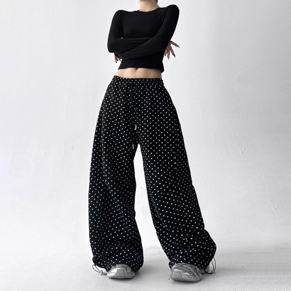 2025 autumn new American retro polka dot printed women's straight leg sweatpants millennial hot girl trendy casual pants