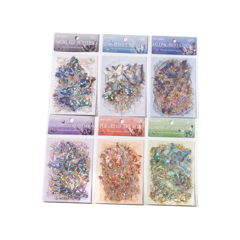 20 pcs/pack laser PET Butterfly Stickers Creativity waterproof Adhesive Diy Sticker  hand made Decorative junk journal supplies