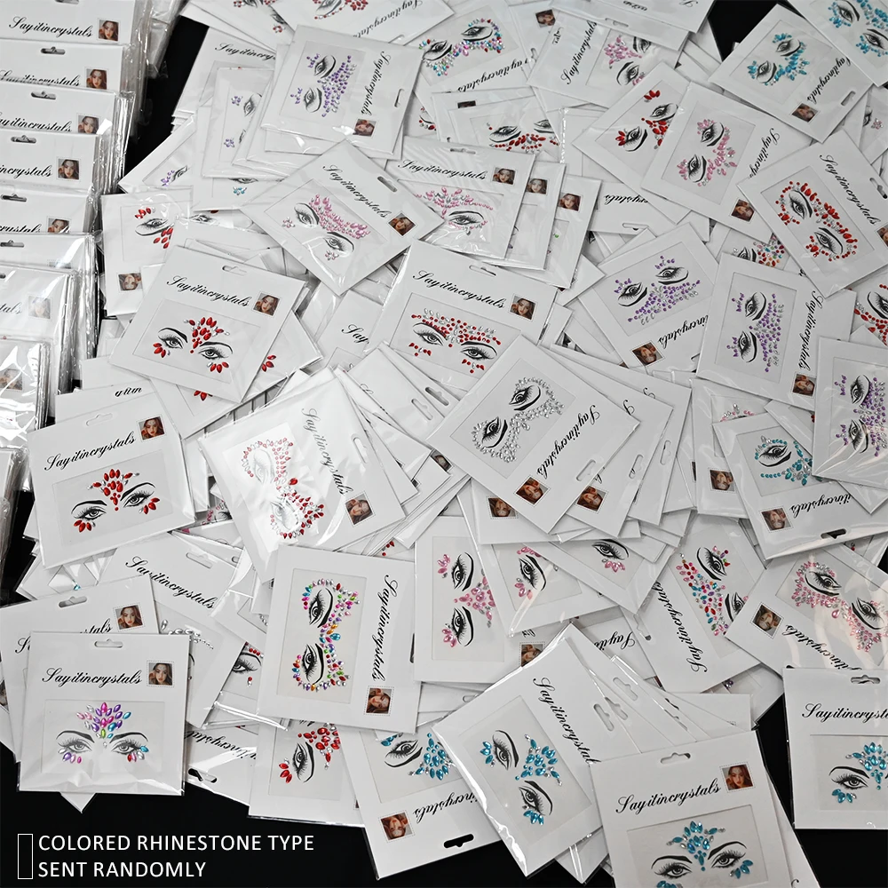 3D Crystal Rhinestone Face Tattoo Stickers - Girls Party Face Decorations with Diamond Temporary Tattoo Masquerade Face Sticker