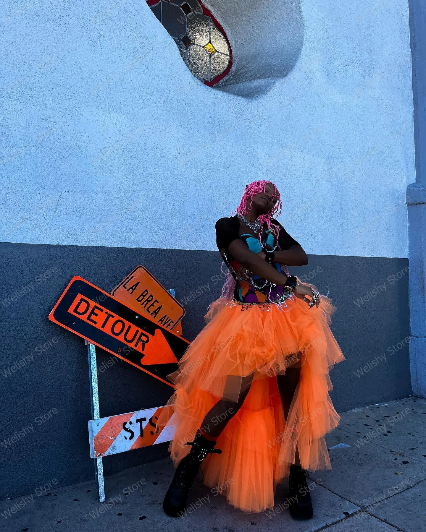 Imagem -02 - Saias de Tule Alto Baixo Laranja Longa Saia Tutu Extra Inchado para Meninas Estilo de Rua Elástico na Cintura Festa de Aniversário