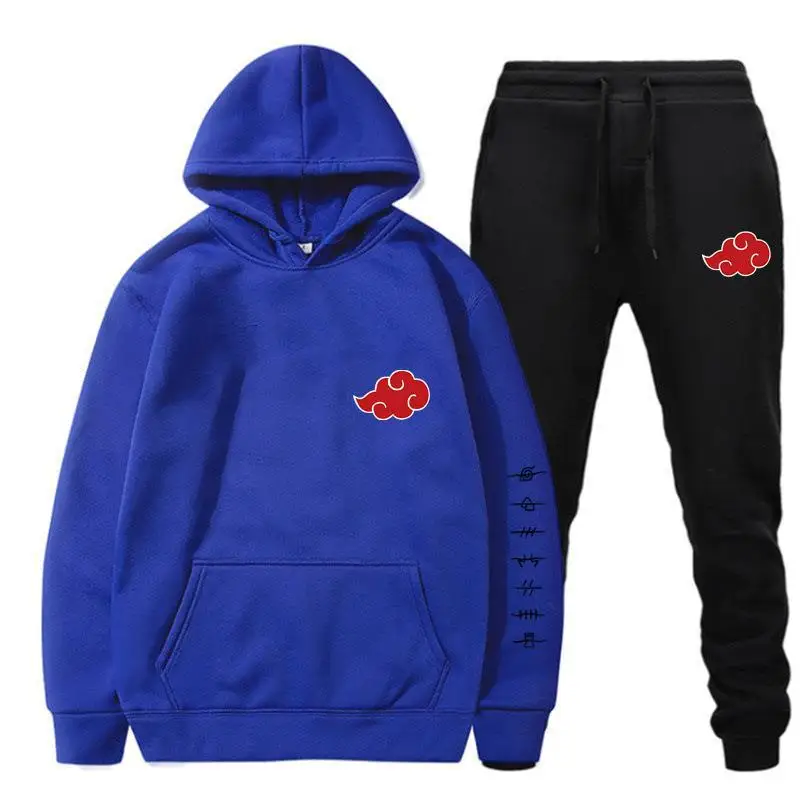 New Japanese Anime Print Mens Hoodies and Pants Set Brand Male Fitness Clothing Men Sport Tracksuits Triple Slant Hoodie