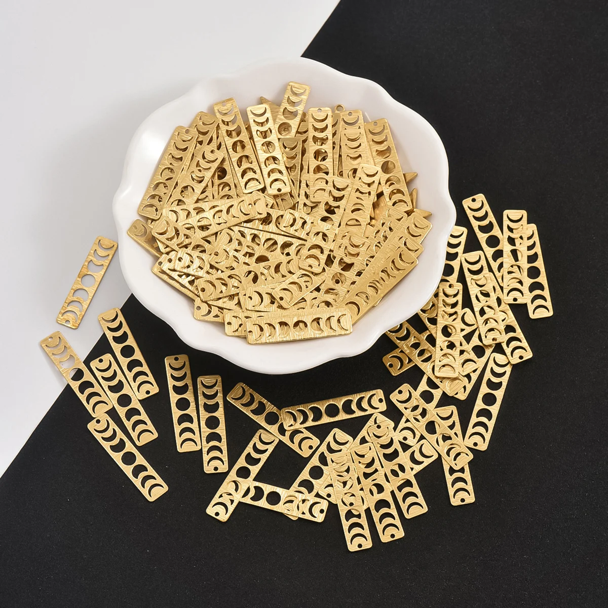 10pcs original brass wire drawing single hole hollowed out moon geometric rectangle for making earring necklace components image 4