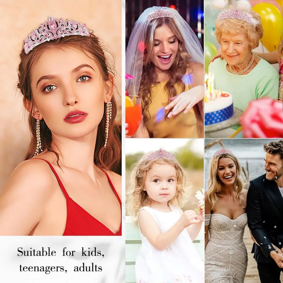 Wedding Hair Tiara Crystal Bridal Tiara Crown Diadem Veil Tiaras Hair Accessories Headpieces Head Jewelry Birthday Women Girl