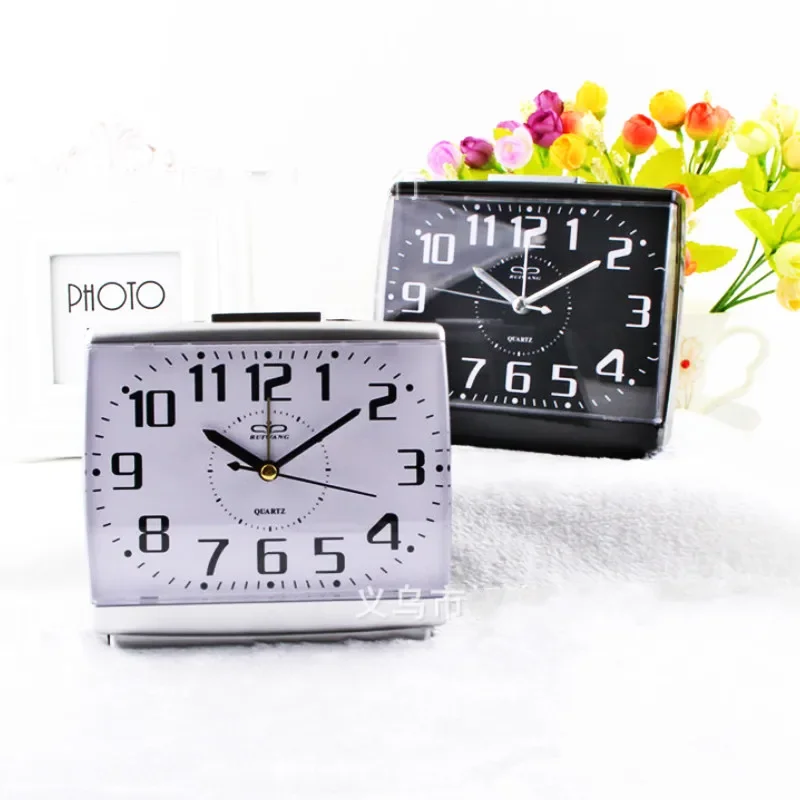 1pcs Quartz Clock Movement Alarm  Table Bedside Silent Travel Mini  Night Glow