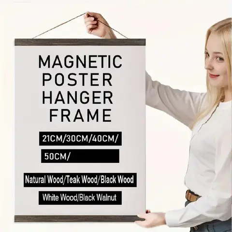 21 30 40 50cm Teak Pine Wood Magnetic Poster Hanger Scroll Painting Frame 5 Colors Wood Photo Frame Black White Canvas Frame