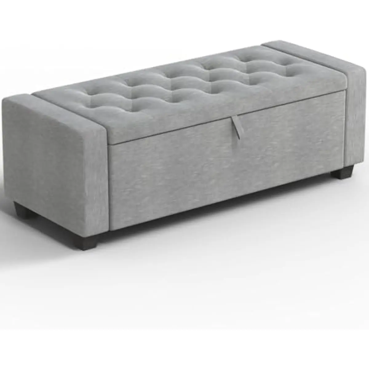 48-inch modern upholstered storage bench with soft breathable fabric lid featuring diamond stitching and safety hinges for smoot
