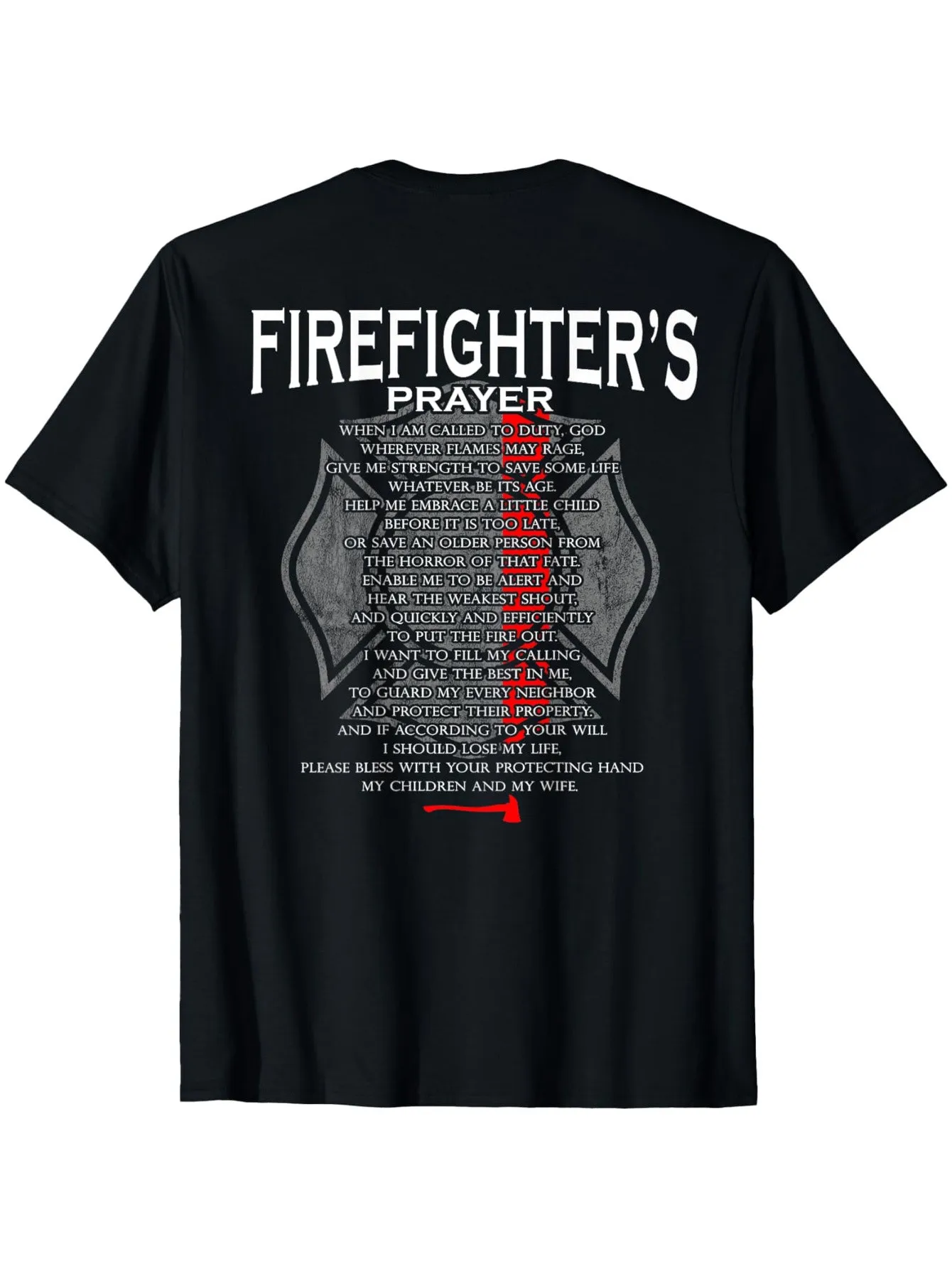 Firefighter'S Prayer T-Shirt Thin Red Line Design, 1, Breathable And Comfortable, Crew Neck,  Perfect Firefighter Gift, Black