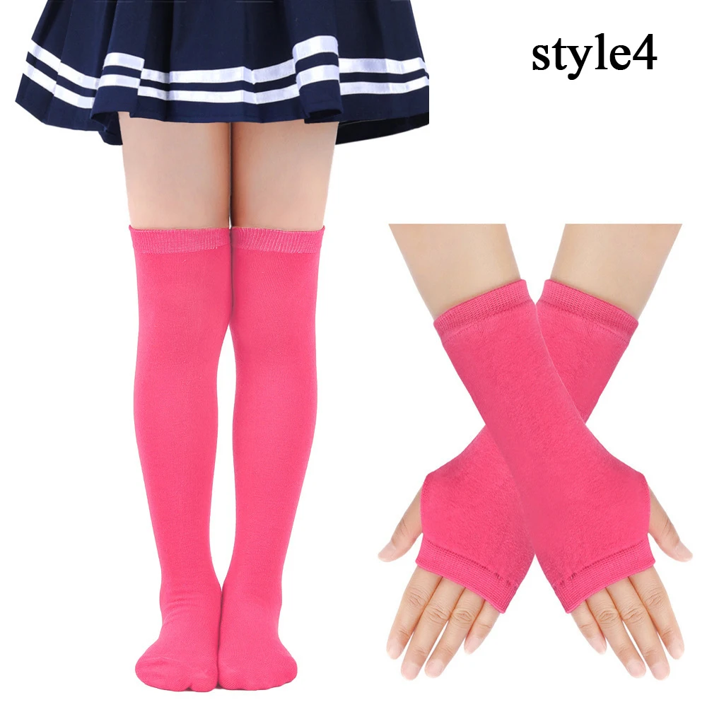 Fingerless Gloves And Socks Set For Children Striped High Long Socks Arm Warmer Over Knee Stockings For Kids Christmas Winter