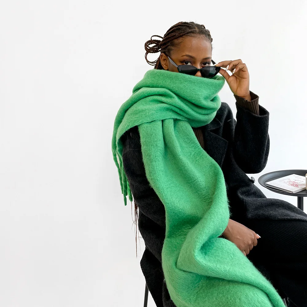 Winter Schal für Frauen Kaschmir Warme Solide Pashmina Decke Wraps Weibliche Dicke Weiche Bufanda Große Quaste Schal Lange Poncho Echarpe