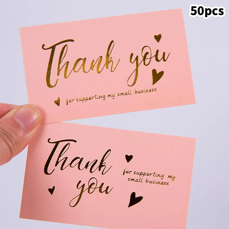 50pcs Pink Thank You for Supporting My Small Business Card Thanks Greeting Card Appreciation Cardstock for Sellers Gift