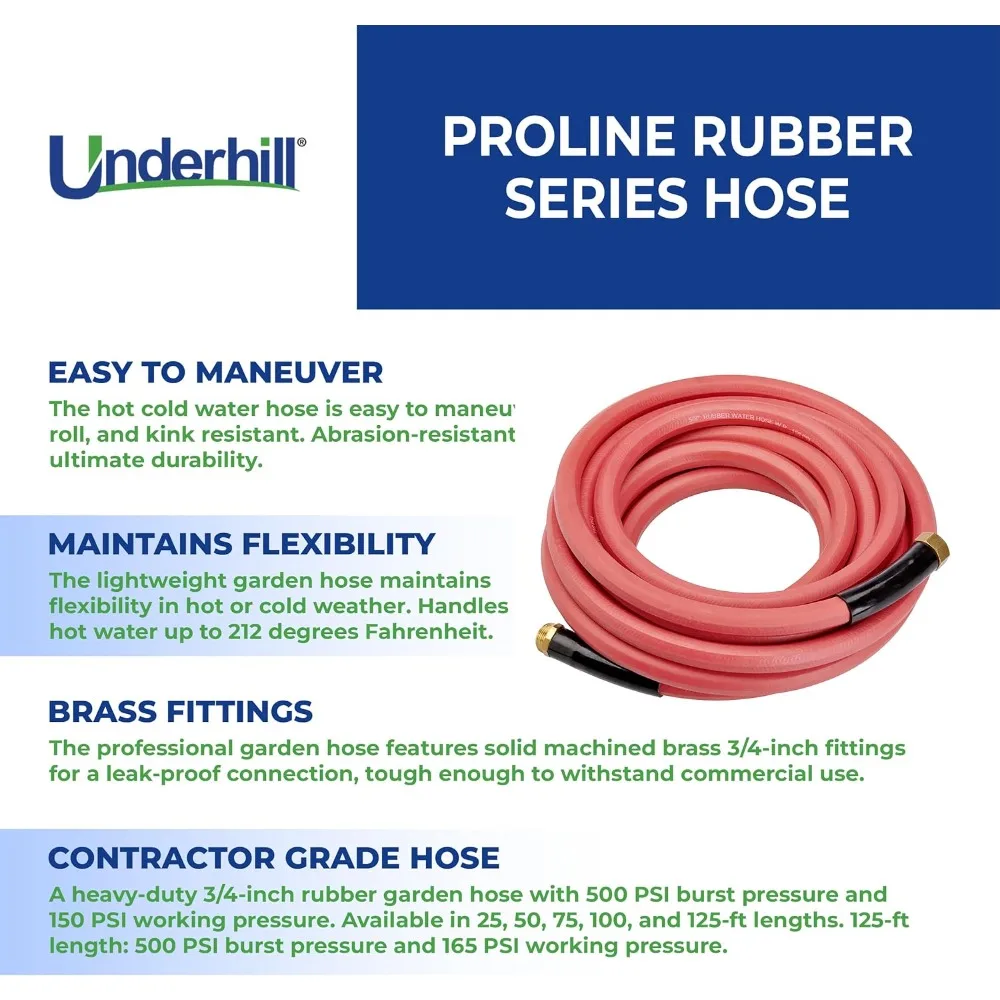 프롤린 고무 시리즈 고강도 정원 호스 (온수/냉수 겸용), 경량, 500 PSI BP, 150 PSI WP, H75-100PRO-R