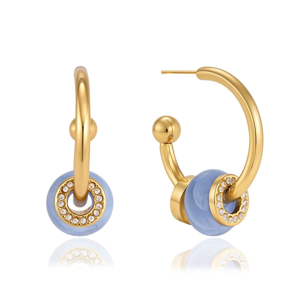 Boucles d'oreilles quotidiennes Yori en résine et zircon cubique, forme C, anti-allergiques, plaquées PVD, tendance, polyvalentes, bijoux attrayants