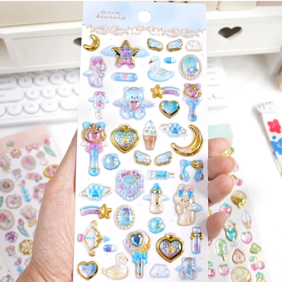 3 pcs/6 pcs Kawaii Flowers Cartoon Animals 3D Relief Sticker