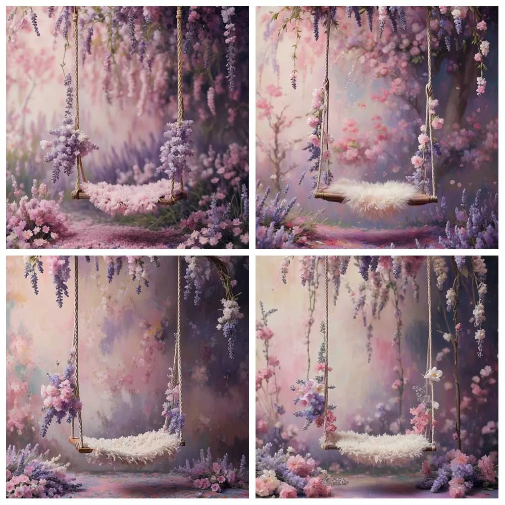 MOON.QG Purple Floral Portrait Wallpaper Backdrop for Photo Shoot Flower Wall Swing Photocall Background Photograph Studio Props