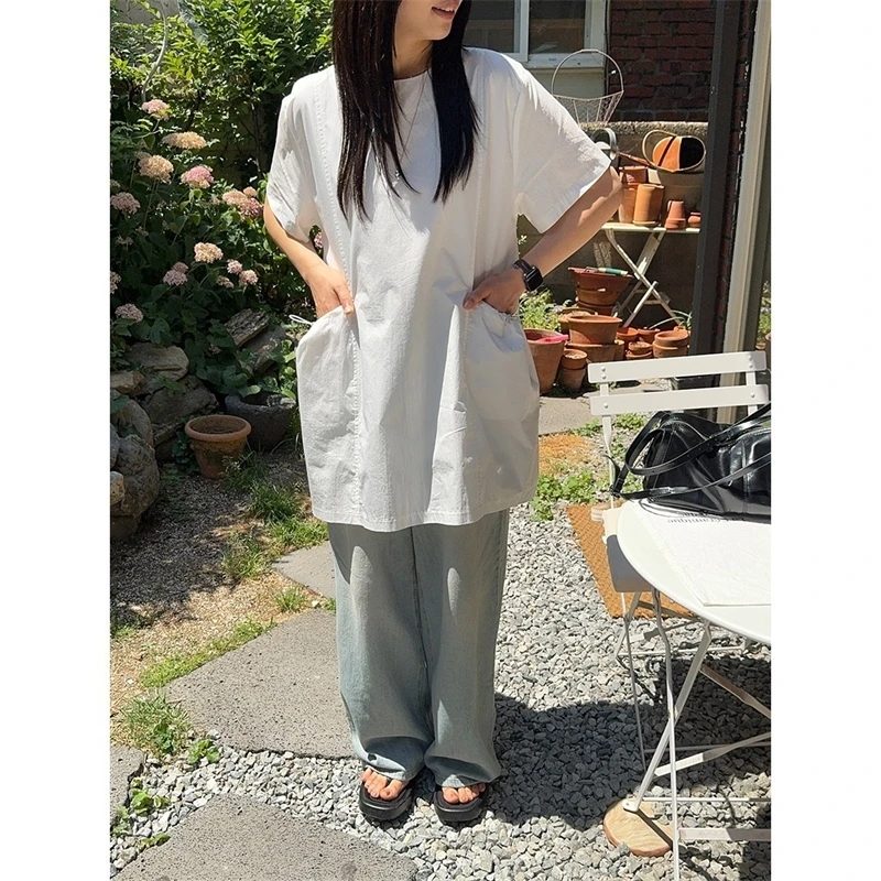 Zomer Nieuwe Dames Losse Ort Sve Dr Dstring Grote Ket Retro Overlap Pure Kleur Ort Rok Woon-werk Sle