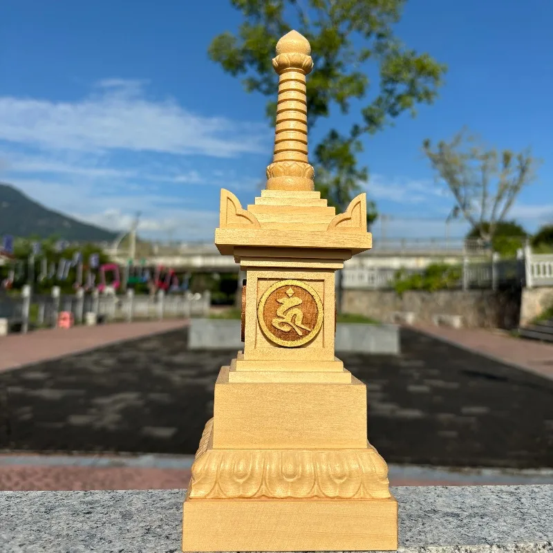 Hand-Carved Hinoki Cypress Sharira Relic Pagoda - 10.6
