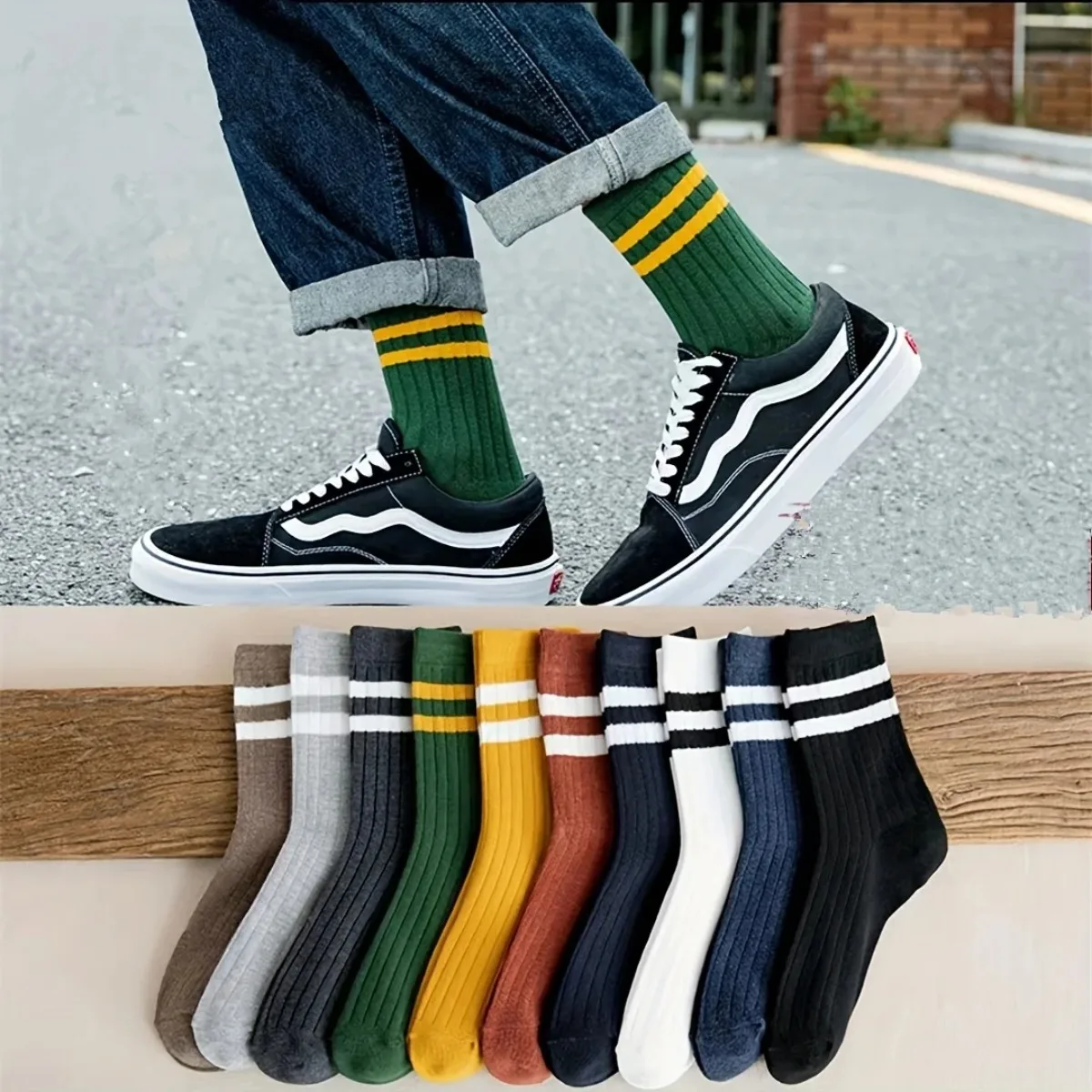Fun Vintage Cotton Athletic Crew Socks Men's Fall Winter Socks Comfortable Breathable Uses For Casual Sports Daily Wear