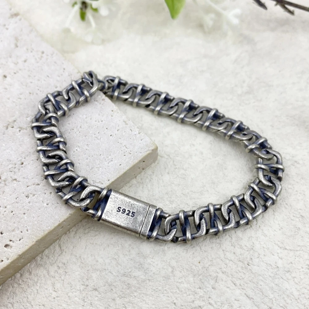 

Gazing JewelryS925 Стерлингового Серебра Кубинский Мужской Браслет Винтаж Потертый Стиль, Бренд Street Fashion Браслет в стиле хип-хоп, Gi