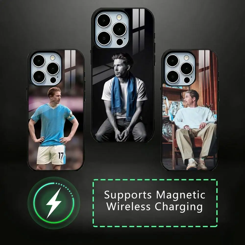 Capa de Celular do Craque de Futebol Kevin De Bruyne para iPhone 17, 16, 15, 14, 13, 12, 11 Plus, Pro Magnética para Carregamento Sem Fio Magsafe
