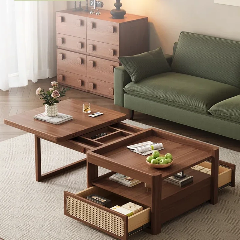 

All solid wood table dining table, can lift the living room household small apartment dining table folding chair combination