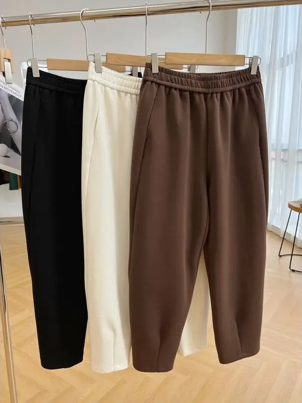 

plus Size 300 Pou Korean Loose Cabbage Harlan Pants Women Early Spring Small Size Elastic Waist Straight Leg Long Pants