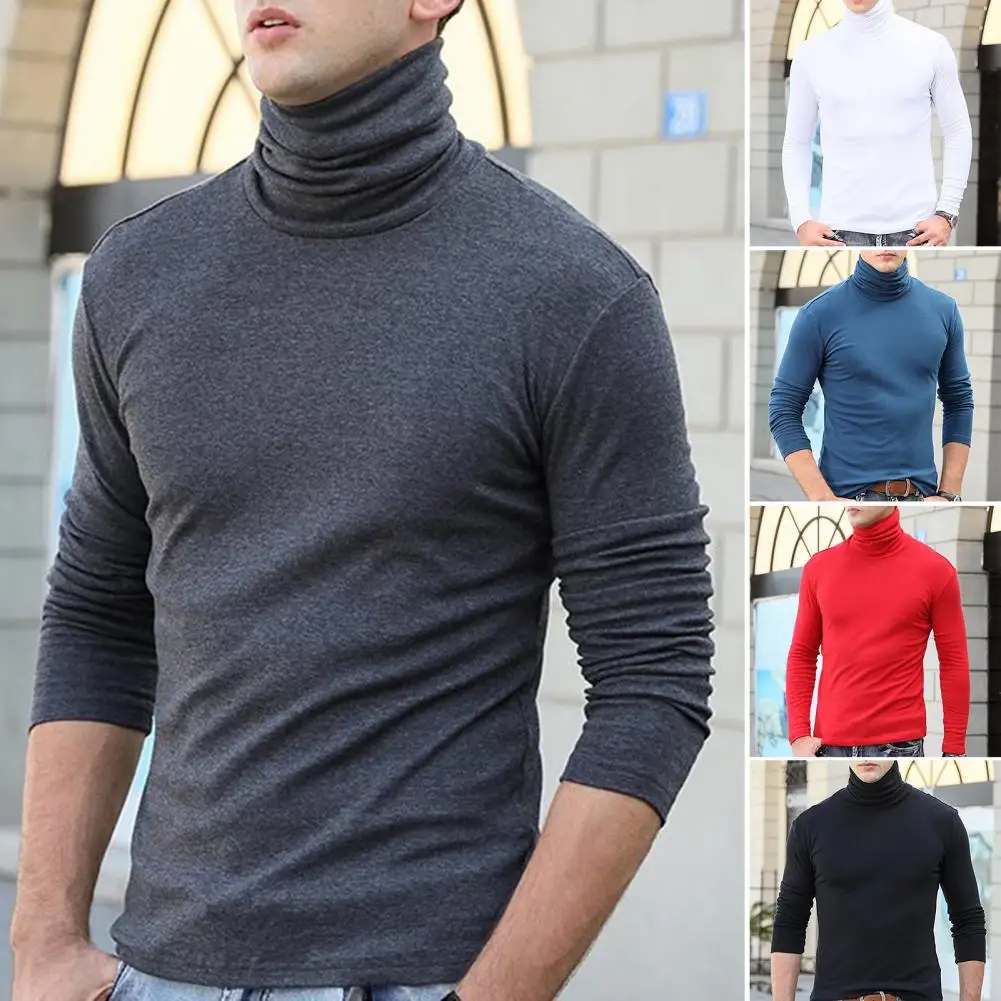 Men Layering Top High Collar Prevent Neck From Wind Highly Stretchy Slim Fit Pullover Top For Sports Travel Office Daily Wear