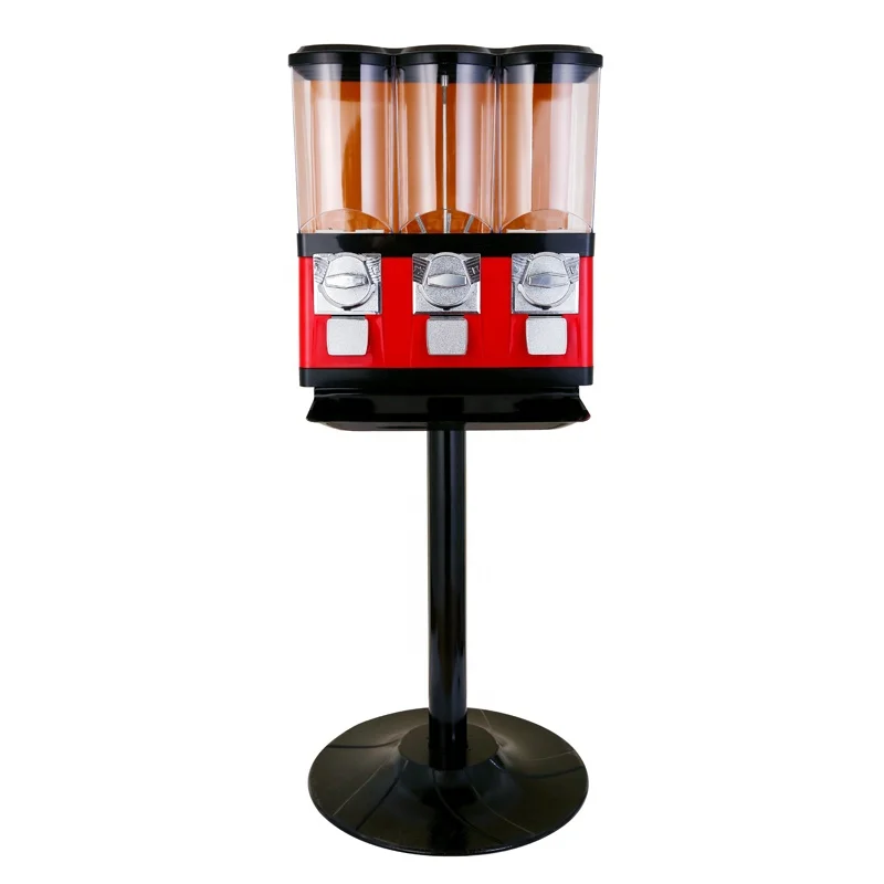 Triple Candy Vending Machine made by Metal and PC. with stand coin operated