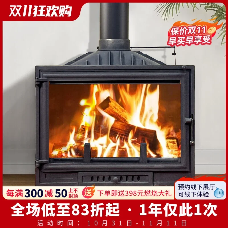 Firewood cast iron fireplace winter heating fireplace real fire firewood living room firewood burning wood villa self-built hous