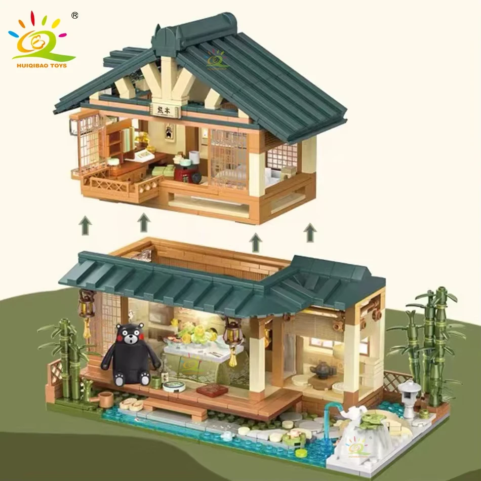 1099 pezzi set di blocchi di costruzione fai da te giapponese Street View Bear House modello di camera Tatami architettura mattoni giocattolo per bambini