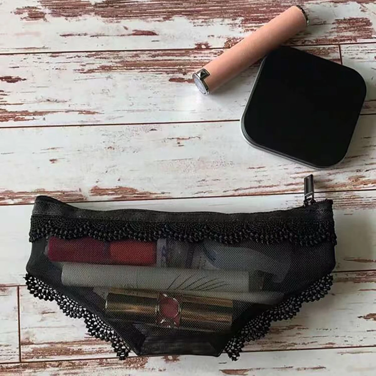 2 Lace Mesh Cosmetic Bags - Cute Underwear-Shaped Storage Bags, Portable Makeup Storage Bags, Can Hold Lipstick, Eyebrow Pencil, Makeup Brushes, and Are Easy to Carry When Traveling - view 5