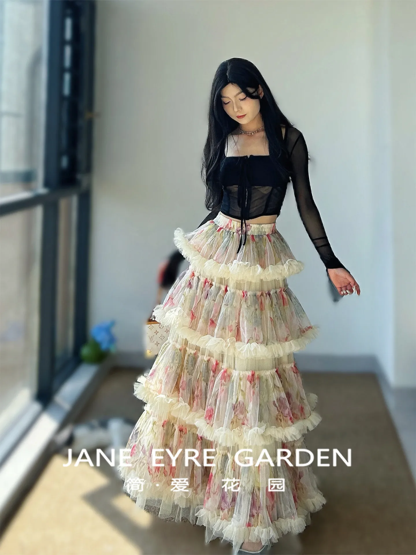 TIYIHAILEY New Mesh Women Autumn Spring Long Floor Length Cake Skirts High Quality Ball Gown Skirt Printed Elastic Waist 2026