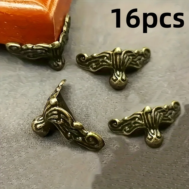 16X Antique Animal Face Foot Gift Box Wooden Box Decorative Bracket Accessories Furniture Four-side Corner Protector Corner Code