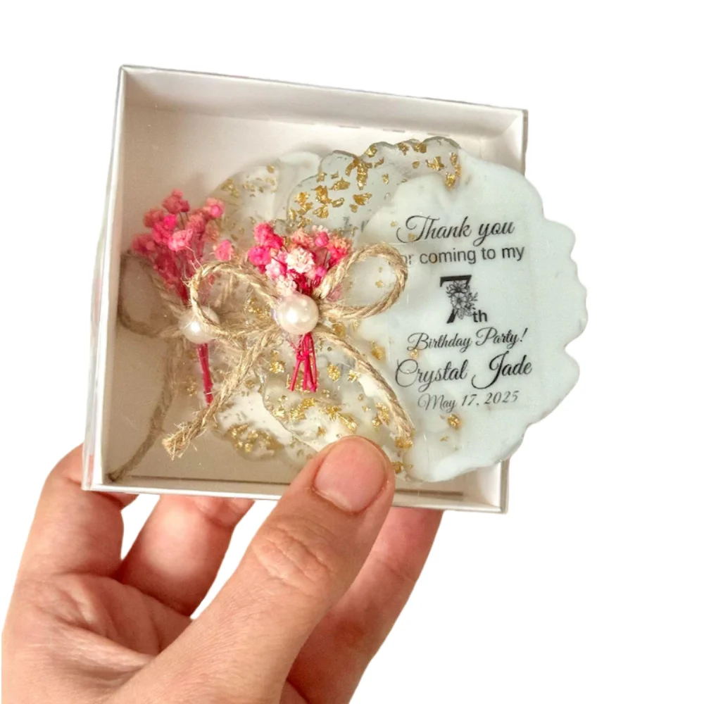 Personalized Birthday Magnet Favors: Gold or Silver, Floral Decoration