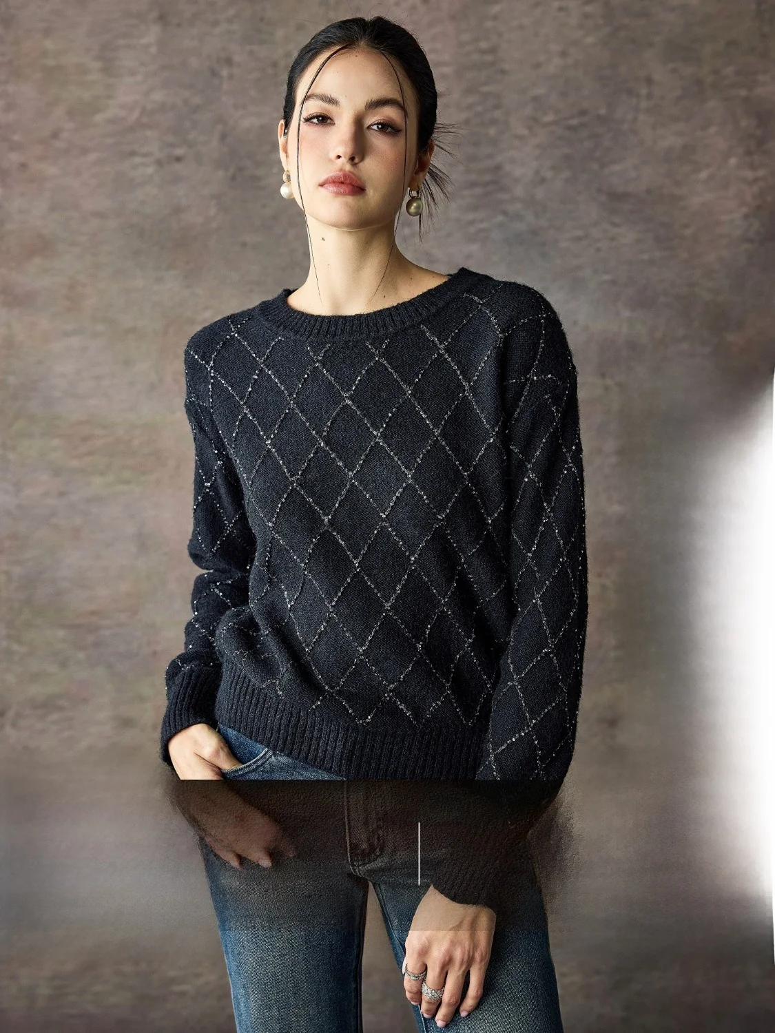 

Mixed Wool Knitted Sweater Embroidered with hair And Mohair for Women Autumn Winter Loose Fit round Ne Long Sve