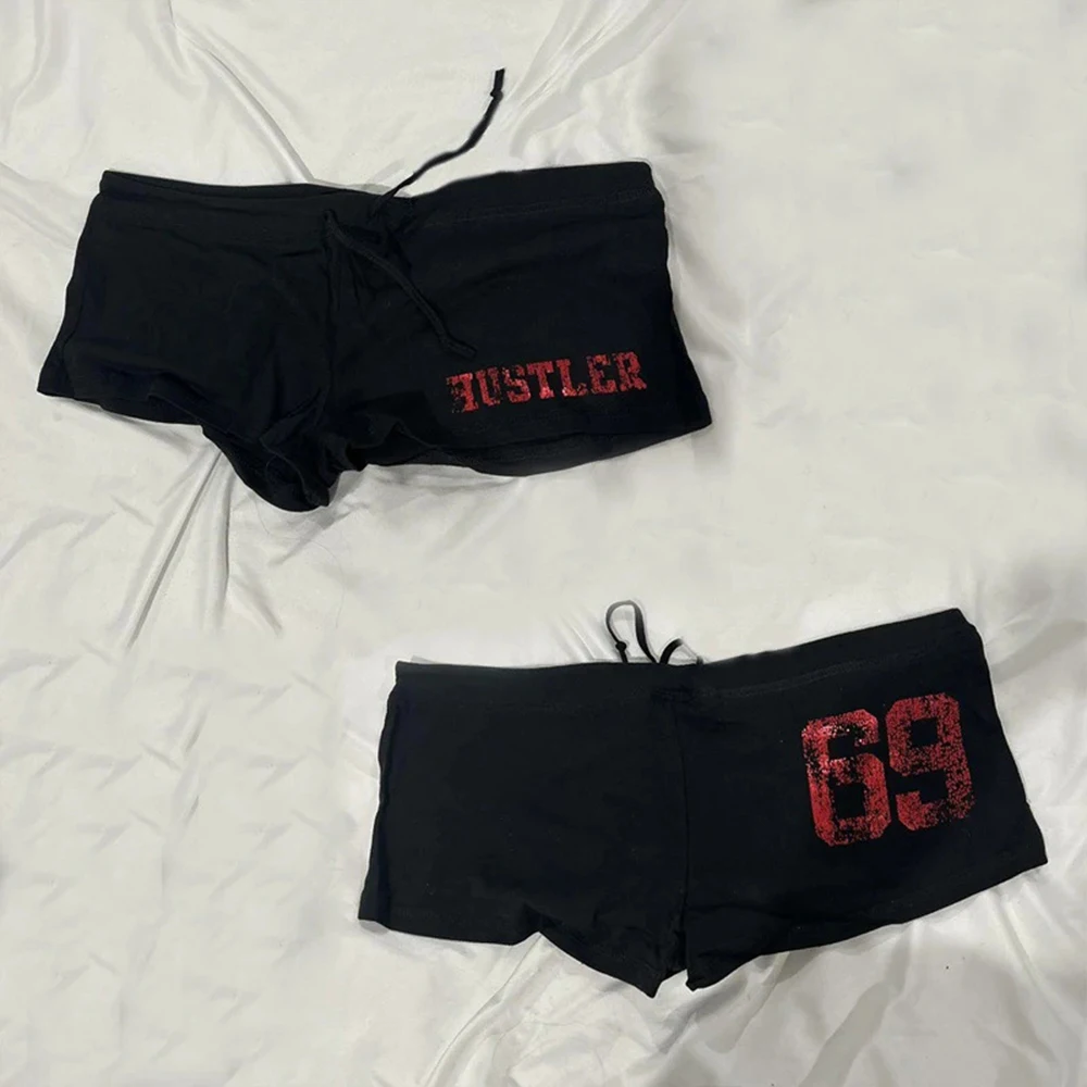 Women's Retro Punk Y2K Denim Shorts - close-up view