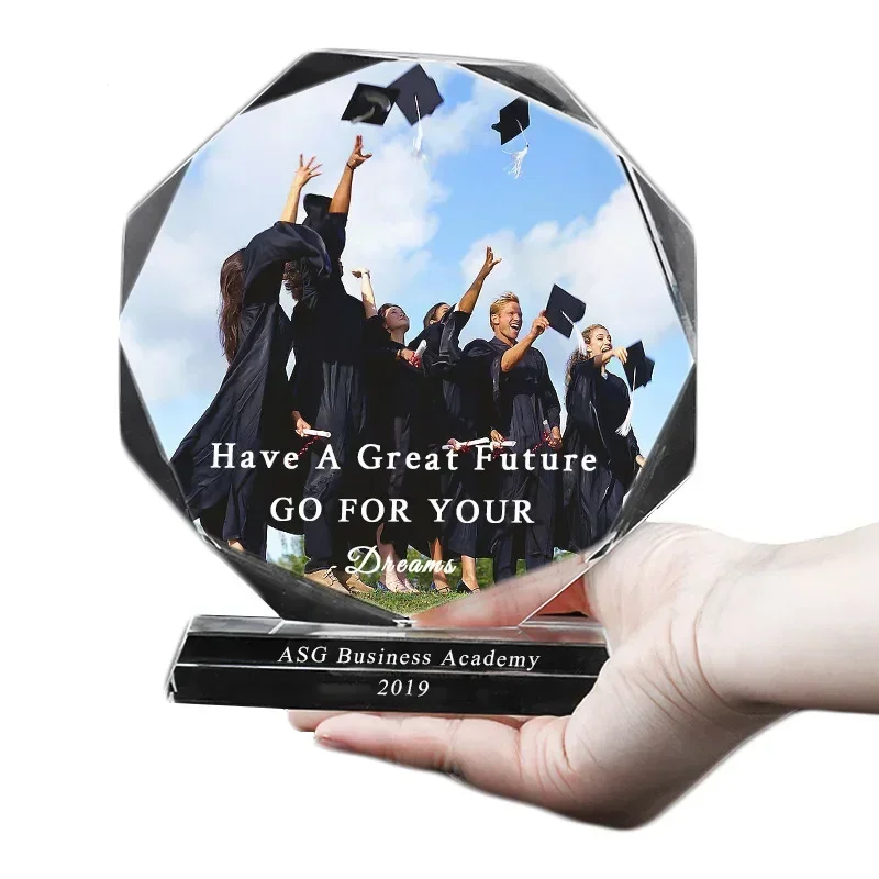 12CM Crystal Glass Trophy Free Customized Color Printing Crystal Trophies Medal Family Graduation Commem Ornaments Company Award