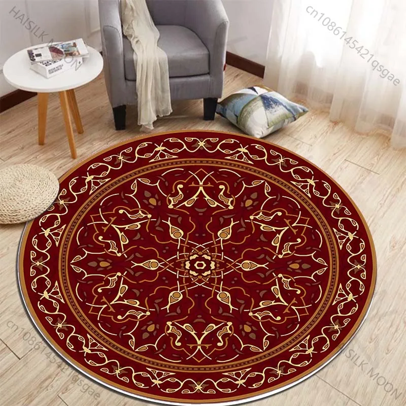 Elegant red circular decor pattern Printed round carpet living room sofa table large pet mat soft round carpet home decor