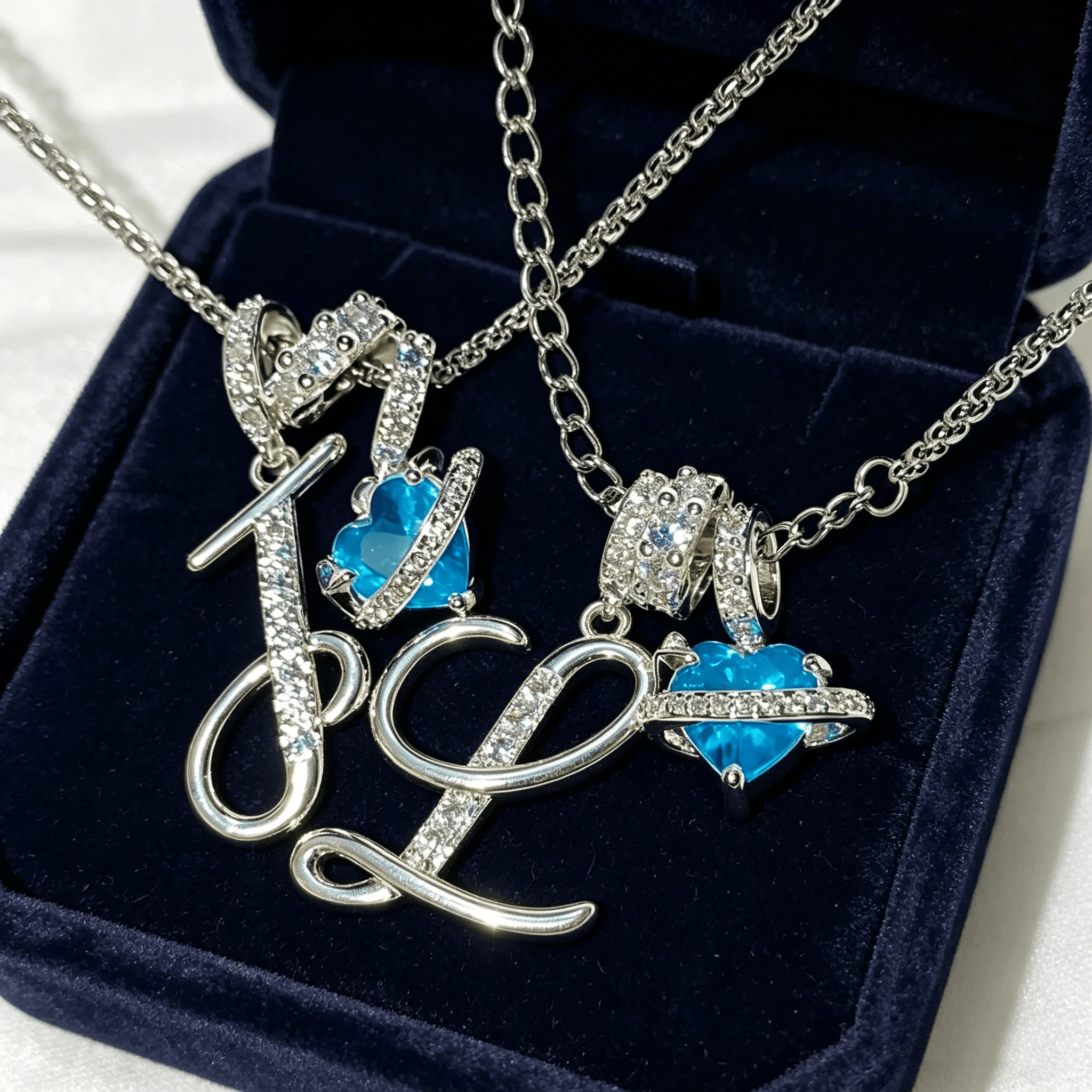 

925 Sterling Silver Niche Fashion 26 Letter Blue Heart Planet Pendant Collarbone Chain Necklace