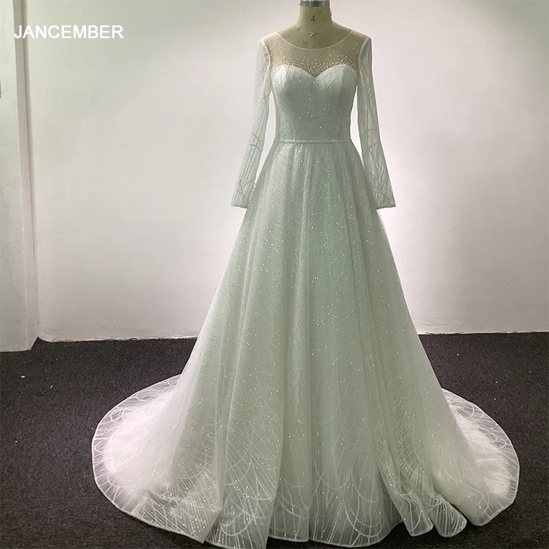 

Exquisite Wedding Dresses For Women 2024 A-Line Lace O Neck Bridal DressIllusion Full Sleeves Vestidos De Novia TY-AB105-2
