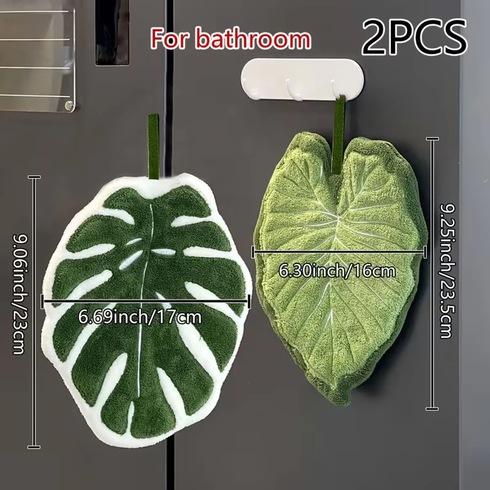 2-Pack of Creative Leaf-Shaped Bathroom Hand Towels—Hook-Style Design, Water-Absorbent Material, Suitable for Bathrooms, Dining Rooms, and Kitchens