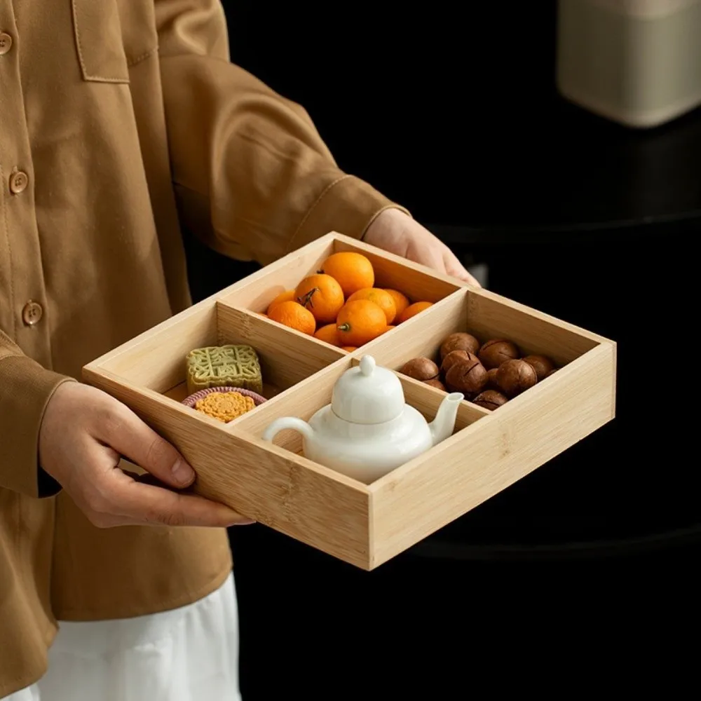 Food Presentation Multi-Grid Bamboo Tray Wooden Snack Storage Tray Combination Serving Plate Vegetable