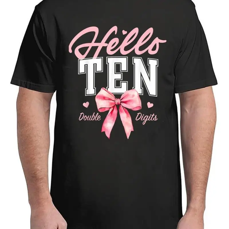 

Футболка с милым кокетливым бантом и двойными цифрами на 10-летие, классическая футболка для взрослых, S 4XL