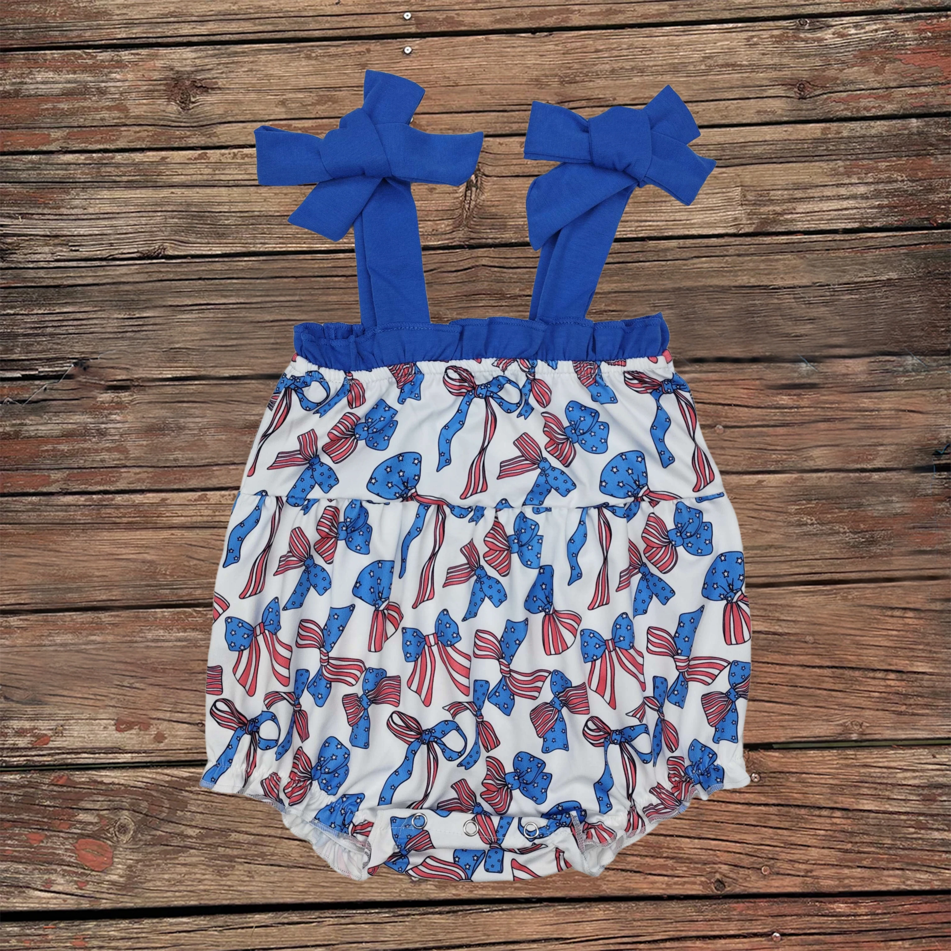 

Wholesale July 4th Baby Infant Girls Bows Stars Straps Rompers Newborn Toddler Bodysuit Clothes Kids Onesie Children Bubble