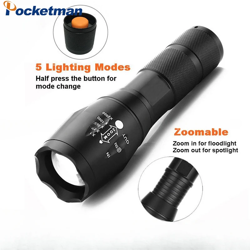 

Powerfull LED Rechargeable Flashlight Zoomable Water Proof Torch 5 Modes Highlight Lamp Outdoor Camping Fishing Lantern Linterna