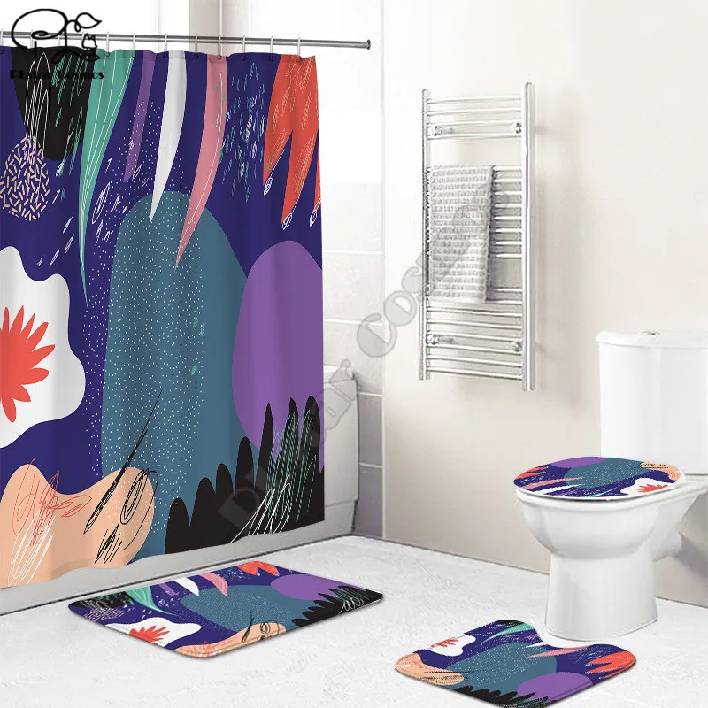 Colorful Graffiti Bathroom Set Together Shower Curtain Rug Set Bathroom Mats Rugs Toilet Decor Mat 3D Printed 02