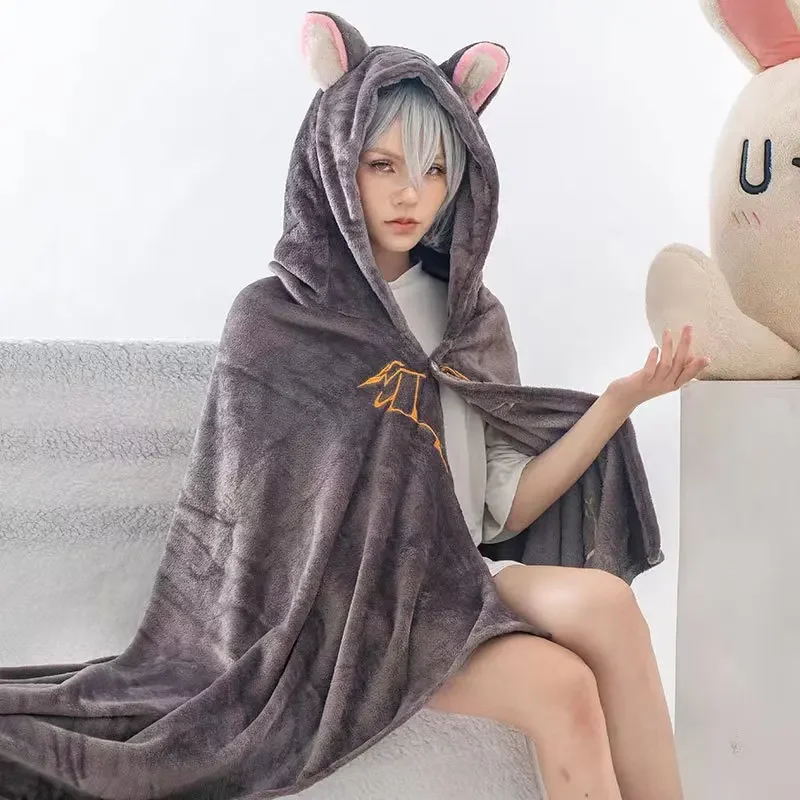 Genshin Anime Blanket Hoodie Cloak Zhongli Pajamas Blanket Wearable Cloak Cape Xiao Cosplay Flannel Shawl Blanket Comfy Homewear