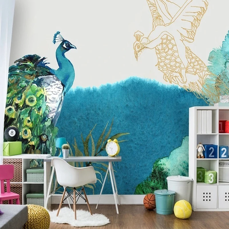 

Custom 3D Murals Hand-painted Oil Painting Peacock Wallpaper Bedroom Living Room Sofa Background Photo Wall Paper Papier Peint